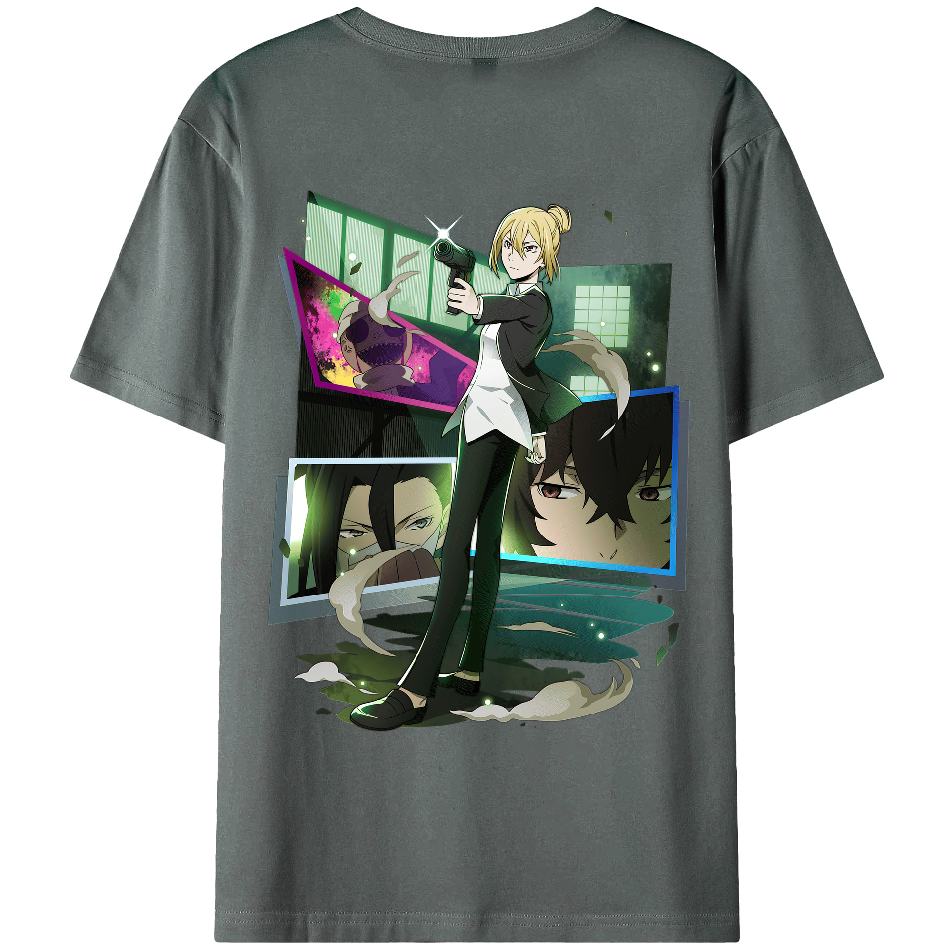 （画像用） 文豪ストレイドッグス Bungo Stray Dogs 綿100％ メンズ半袖Tシャツ（バックプリント） 通気性